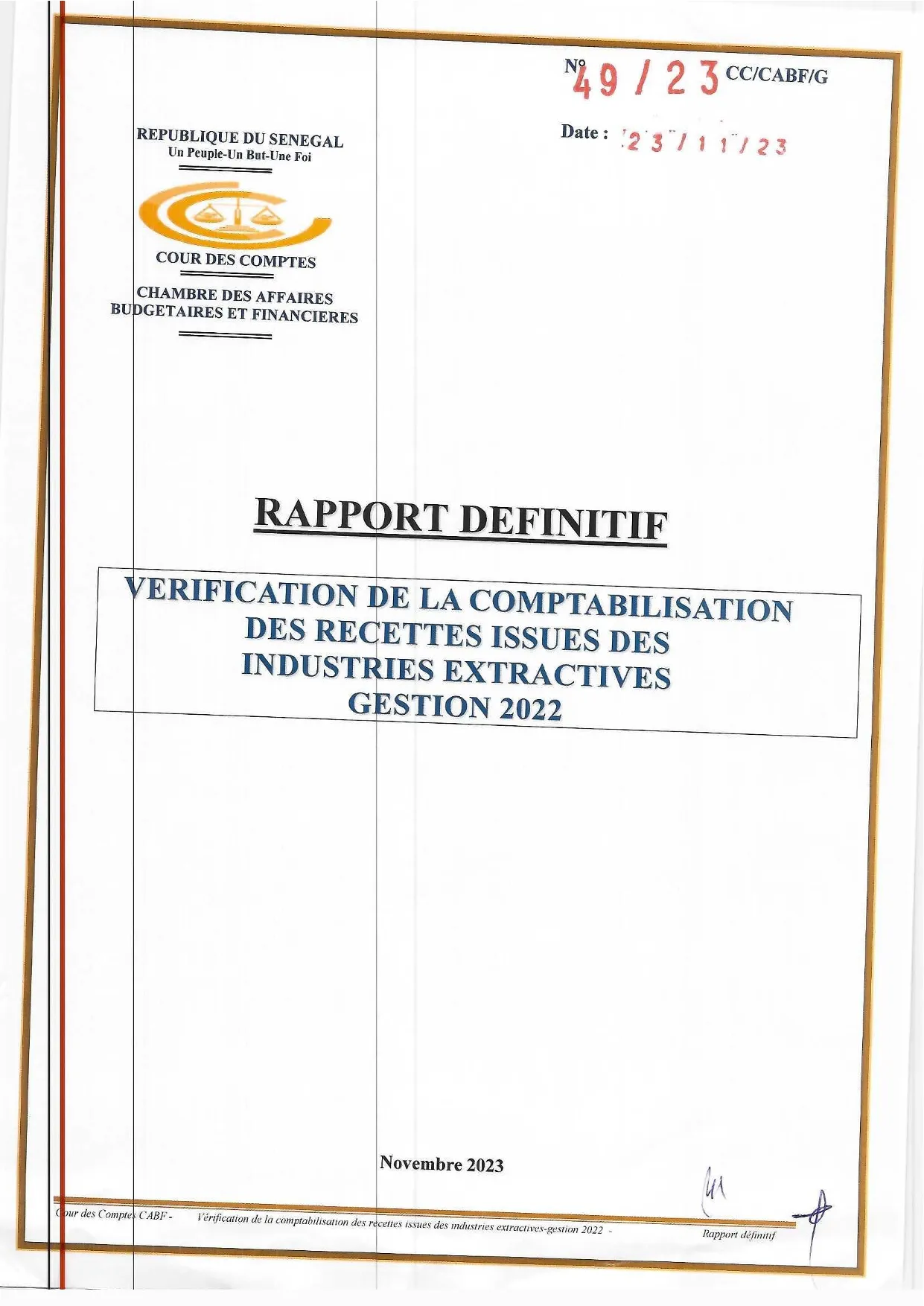 Cour des comptes Rapport ITIE 2022