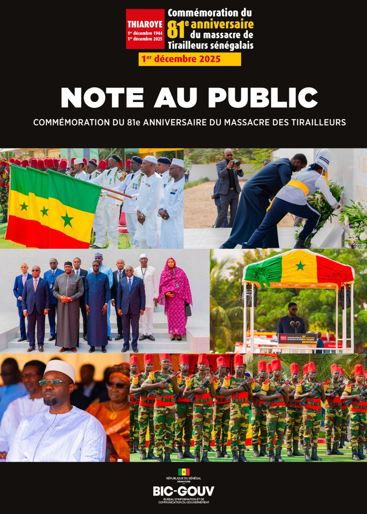 Note au Public - Commémoration du 81e anniversaire du massacre de Tirailleurs sénégalais.