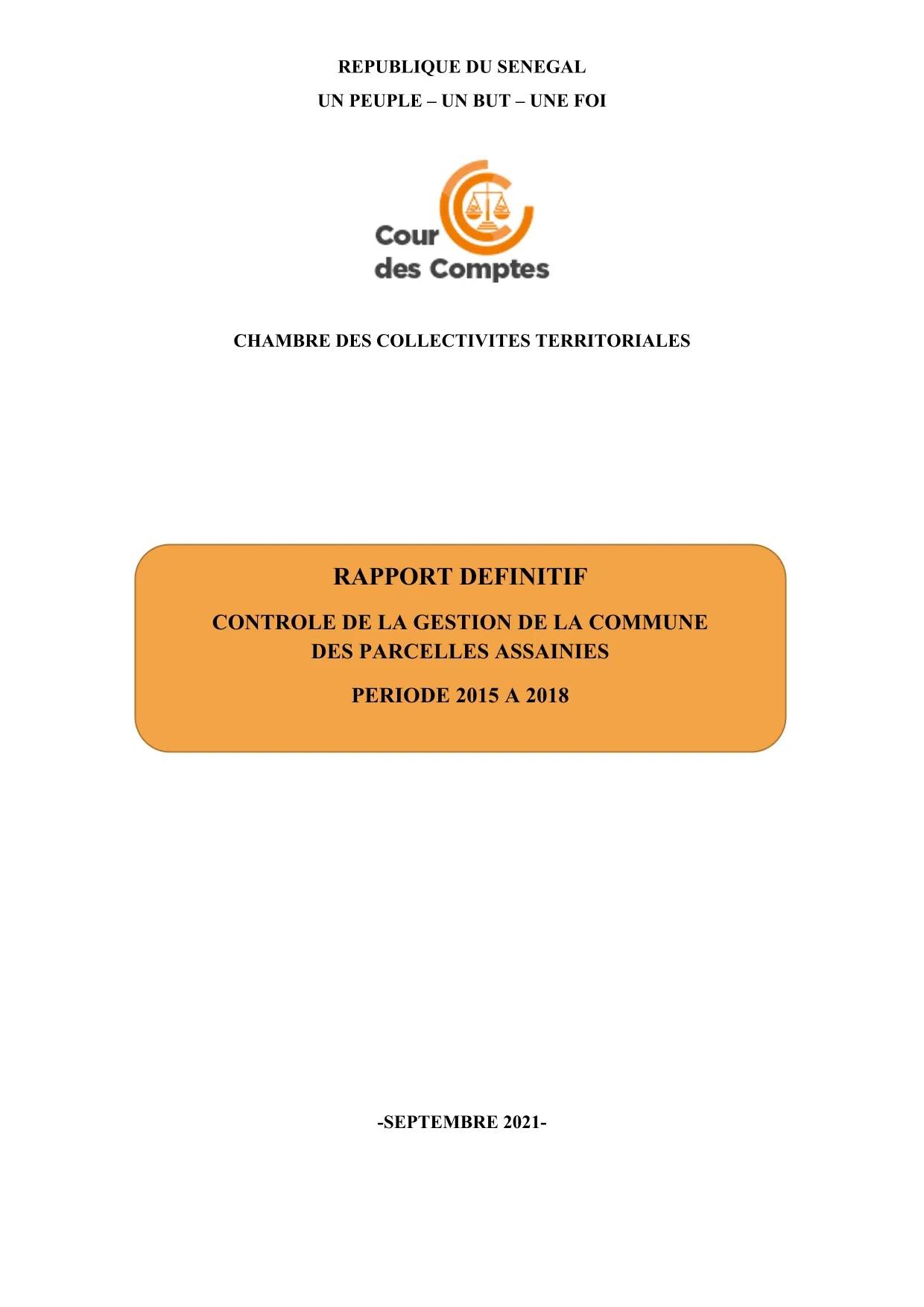 Cour des comptes Rapport commune de Parcelles Assainies (2015-2018)