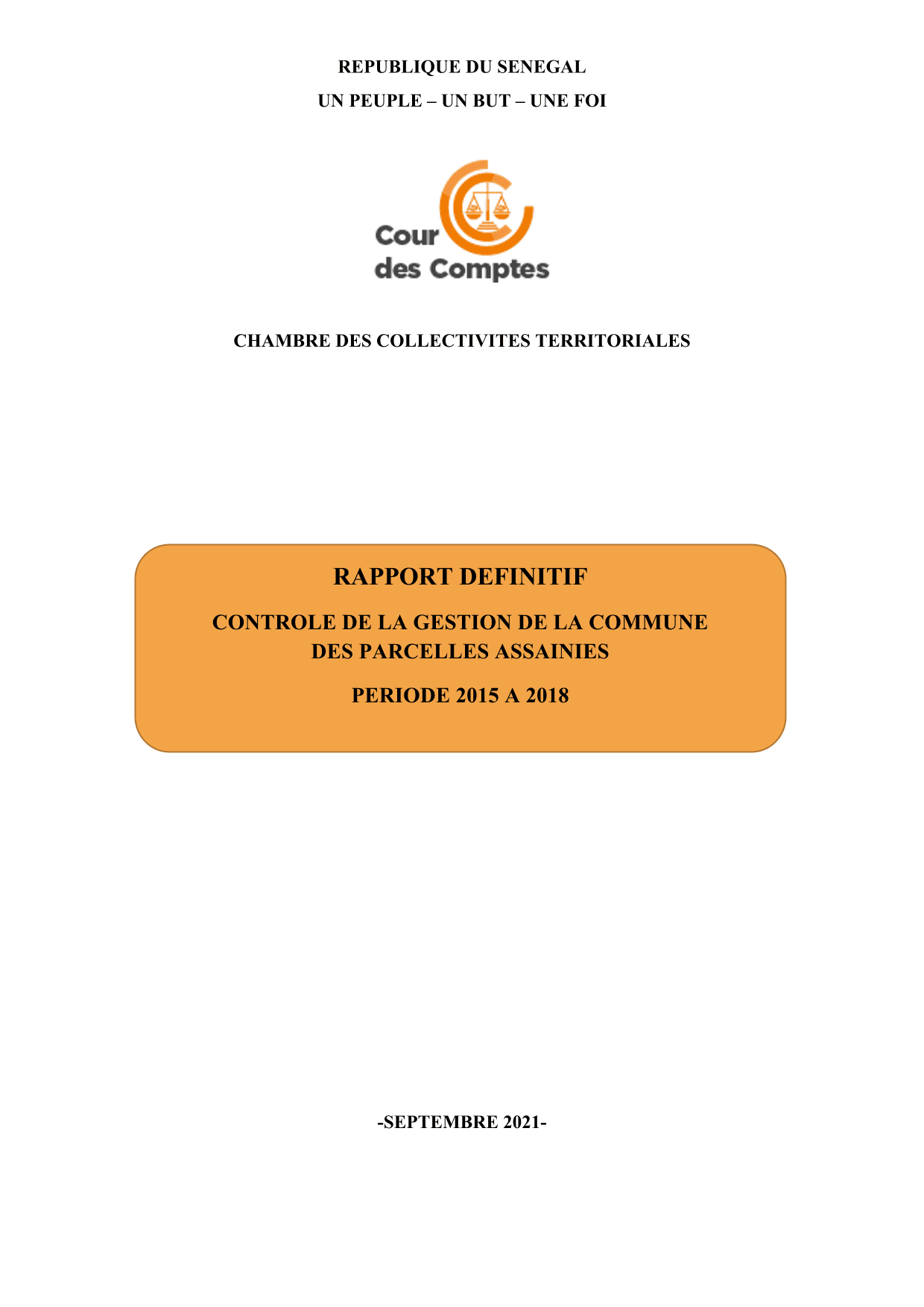 Cour des comptes Rapport commune de Parcelles Assainies (2015-2018)