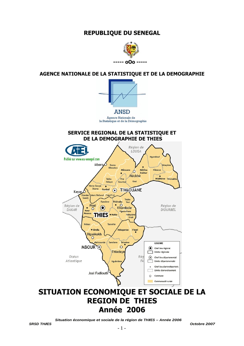 Situation économique et sociale (SES) de la région de Thiès 2006 – ANSD