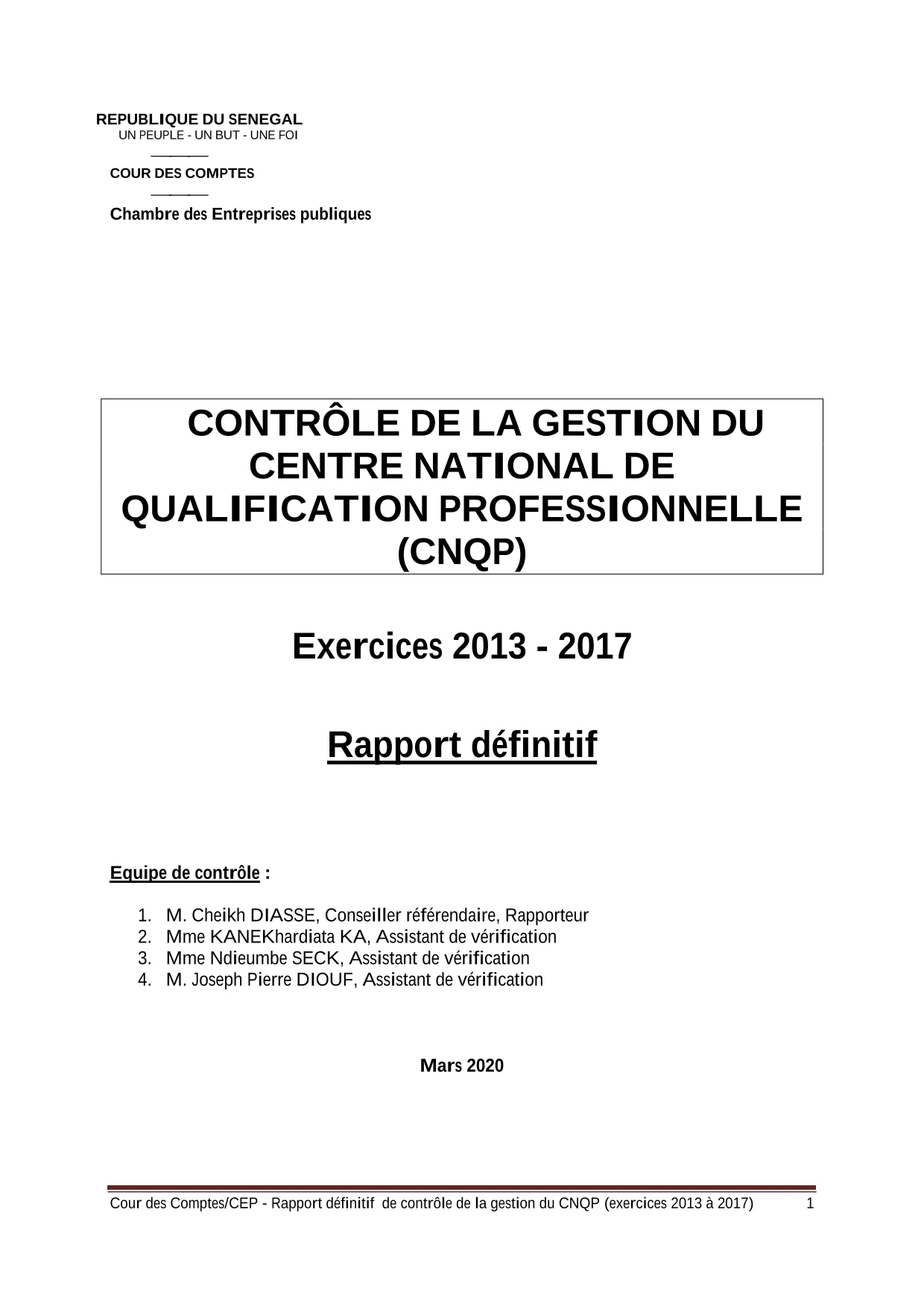 Cour des comptes Rapport contrôle CNQP (2013-2017)
