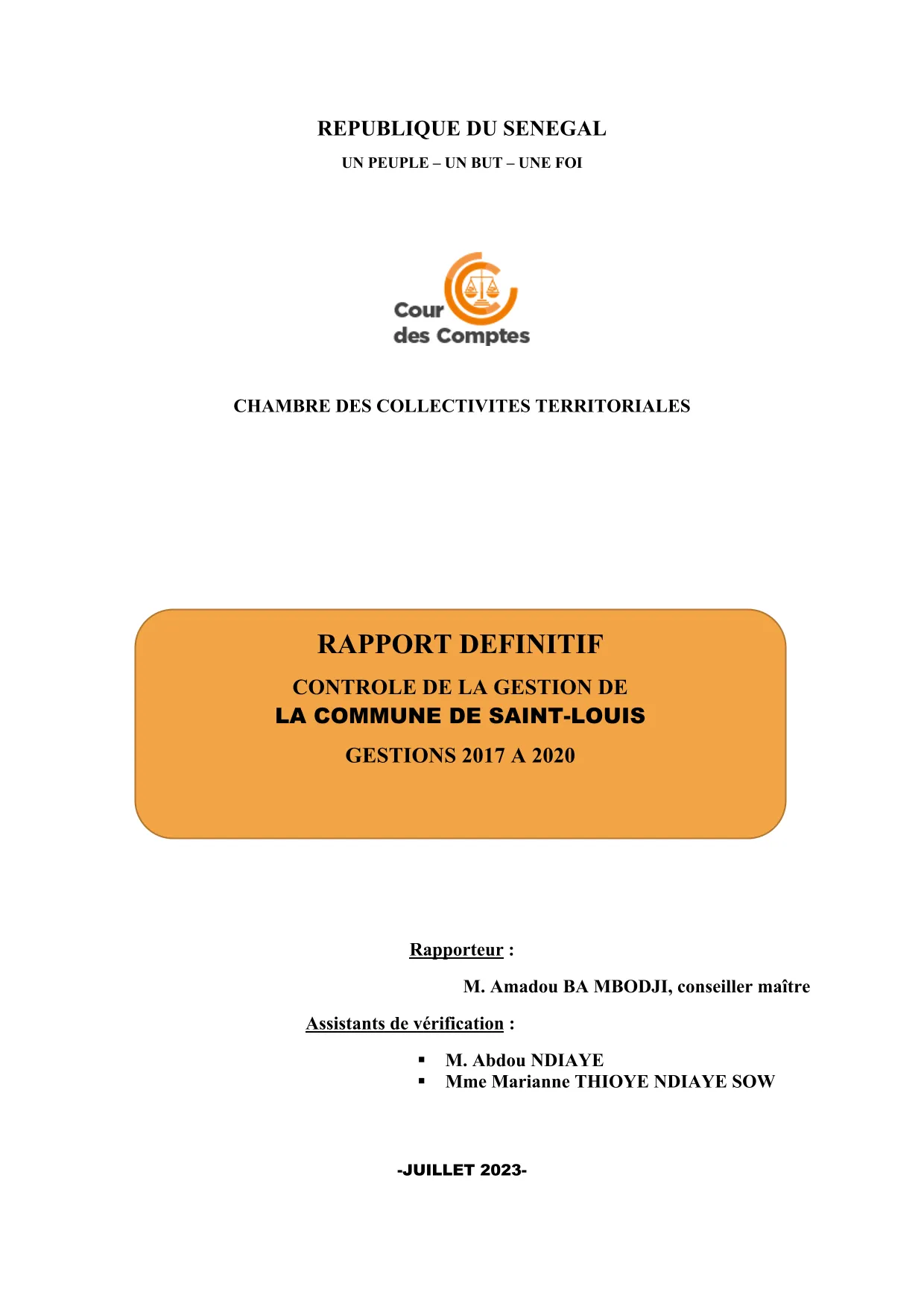 Cour des comptes Rapport contrôle commune de Saint-Louis (2017-2020)