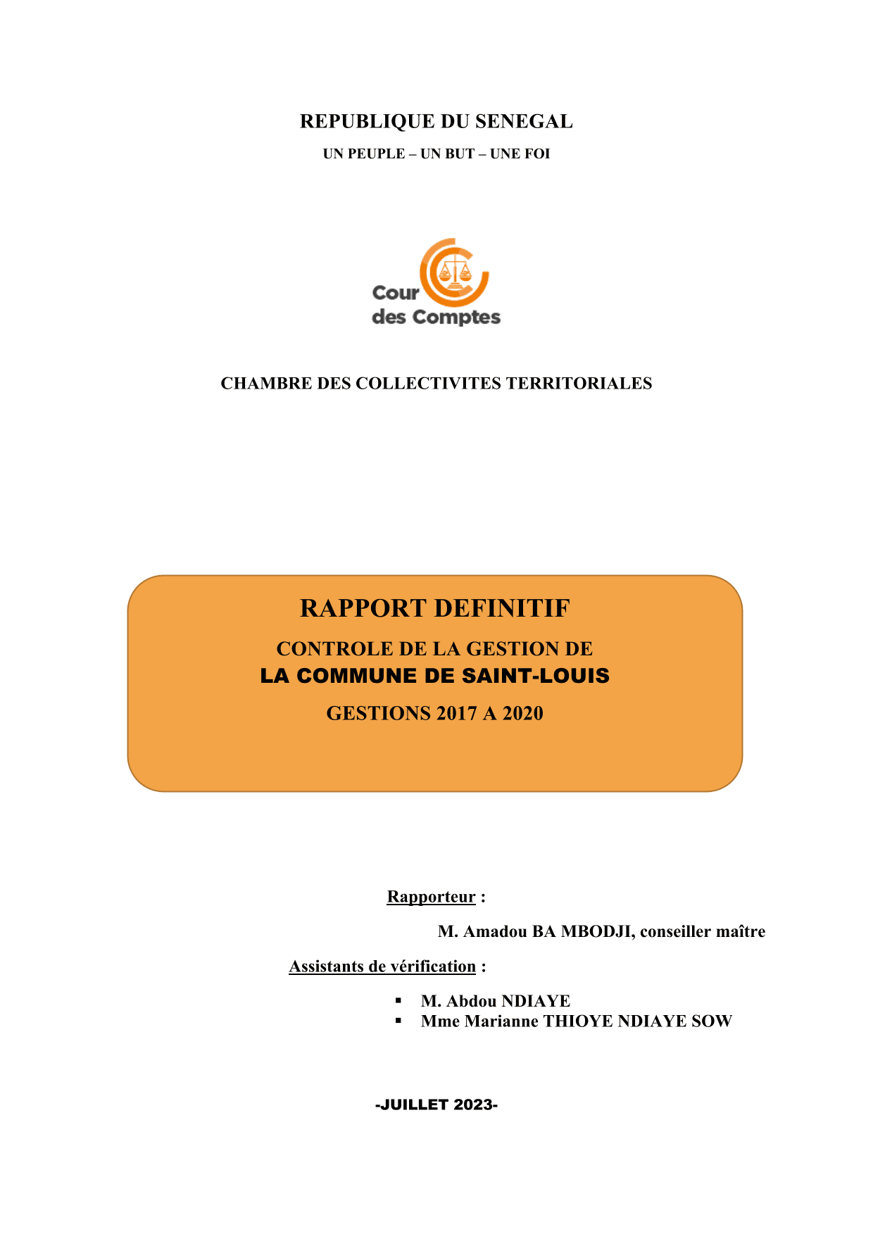 Cour des comptes Rapport contrôle commune de Saint-Louis (2017-2020)
