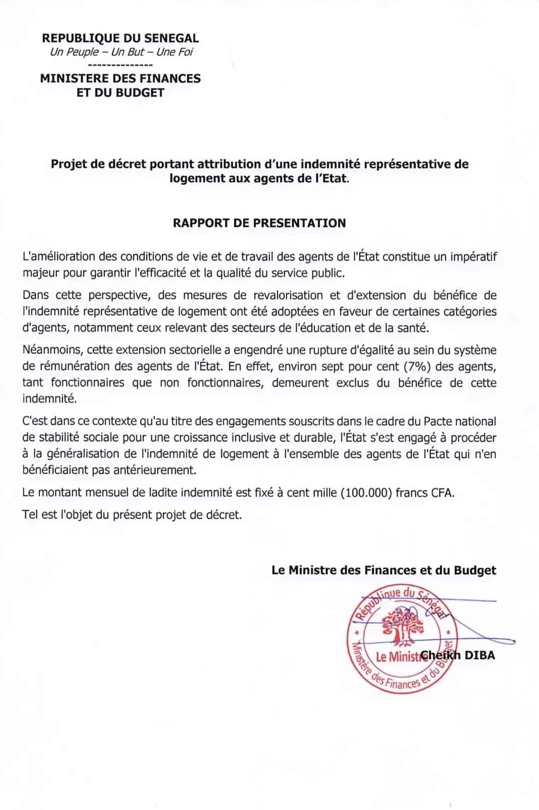 Décret n° 2026-06 du 07 janvier 2026 - Indemnité de logements des agents de l'Etat