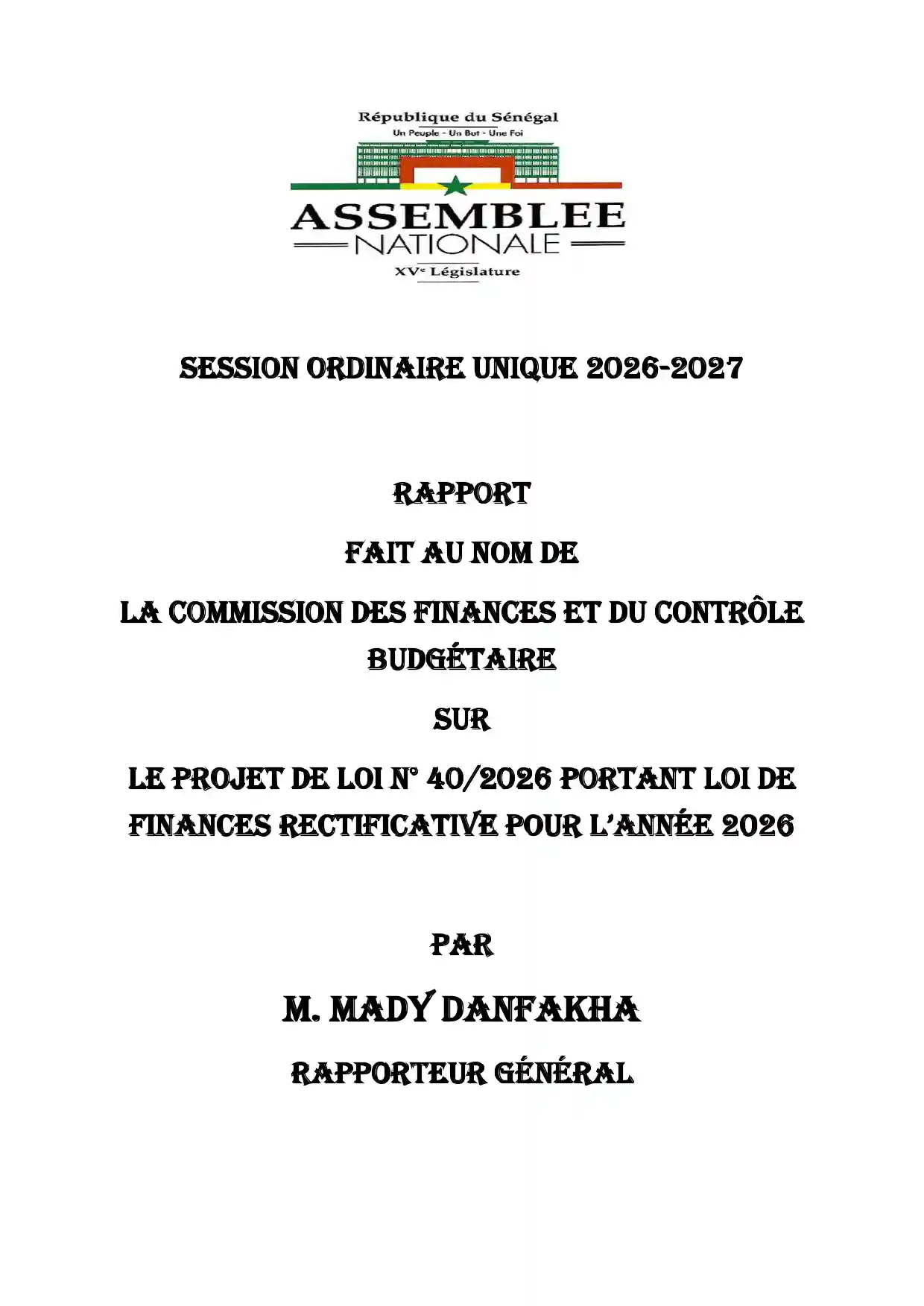 Rapport commission des finances - Projet de loi n° 40/2026 Loi de finances rectificative (LFR) pour l'année 2026