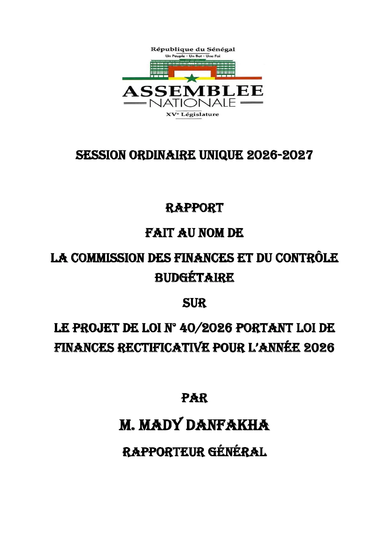 Rapport commission des finances - Projet de loi n° 40/2026 Loi de finances rectificative (LFR) pour l'année 2026