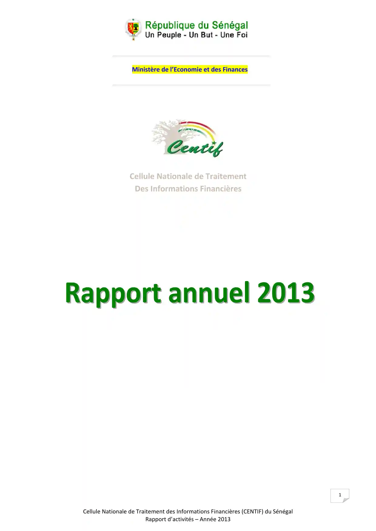 CENTIF Rapport d'activité 2013