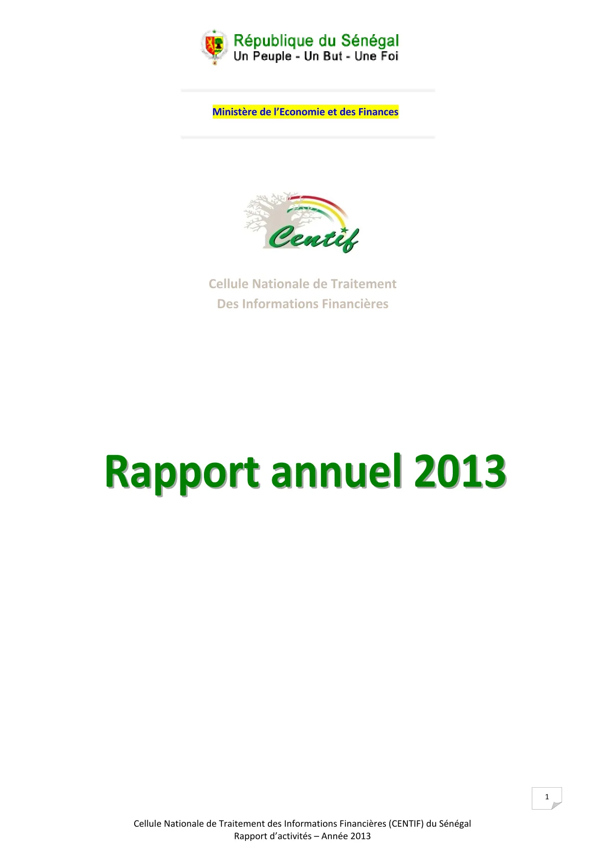CENTIF Rapport d'activité 2013