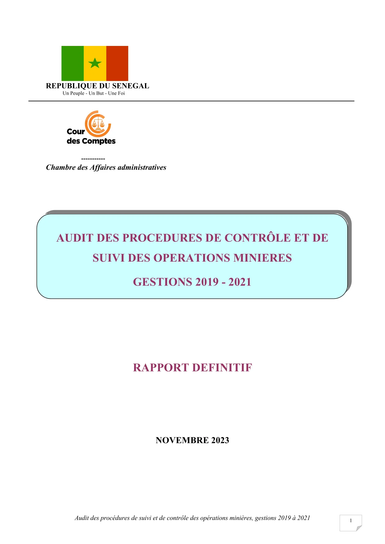 Cour des comptes Audit procedures operations minières (2019-2021)
