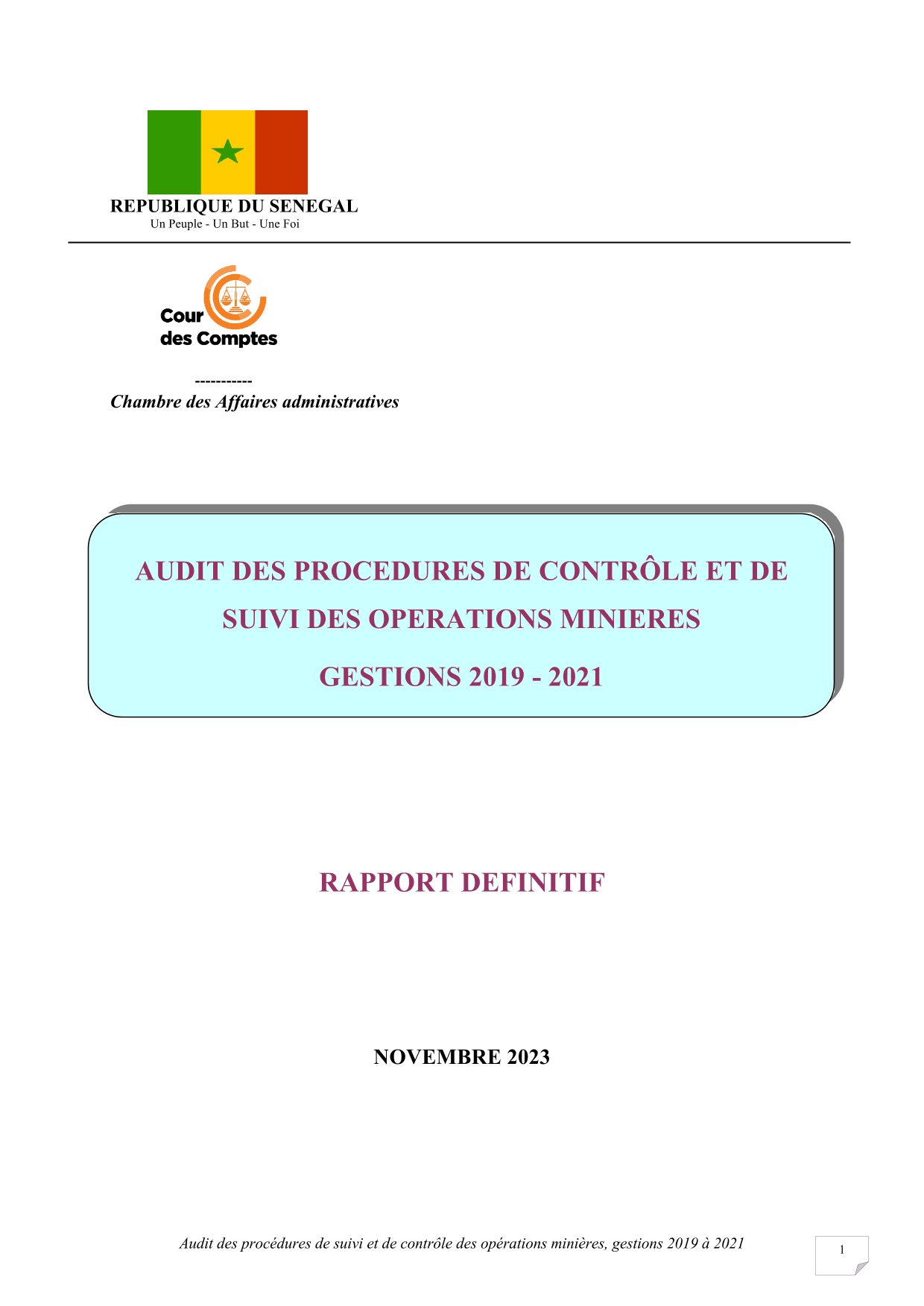 Cour des comptes Audit procedures operations minières (2019-2021)