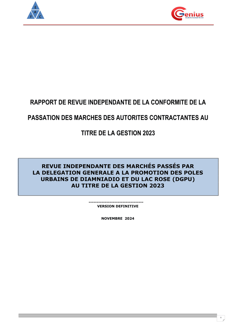 Revue indépendante de la passation des marchés de la DGPU, gestion 2023 – ARCOP
