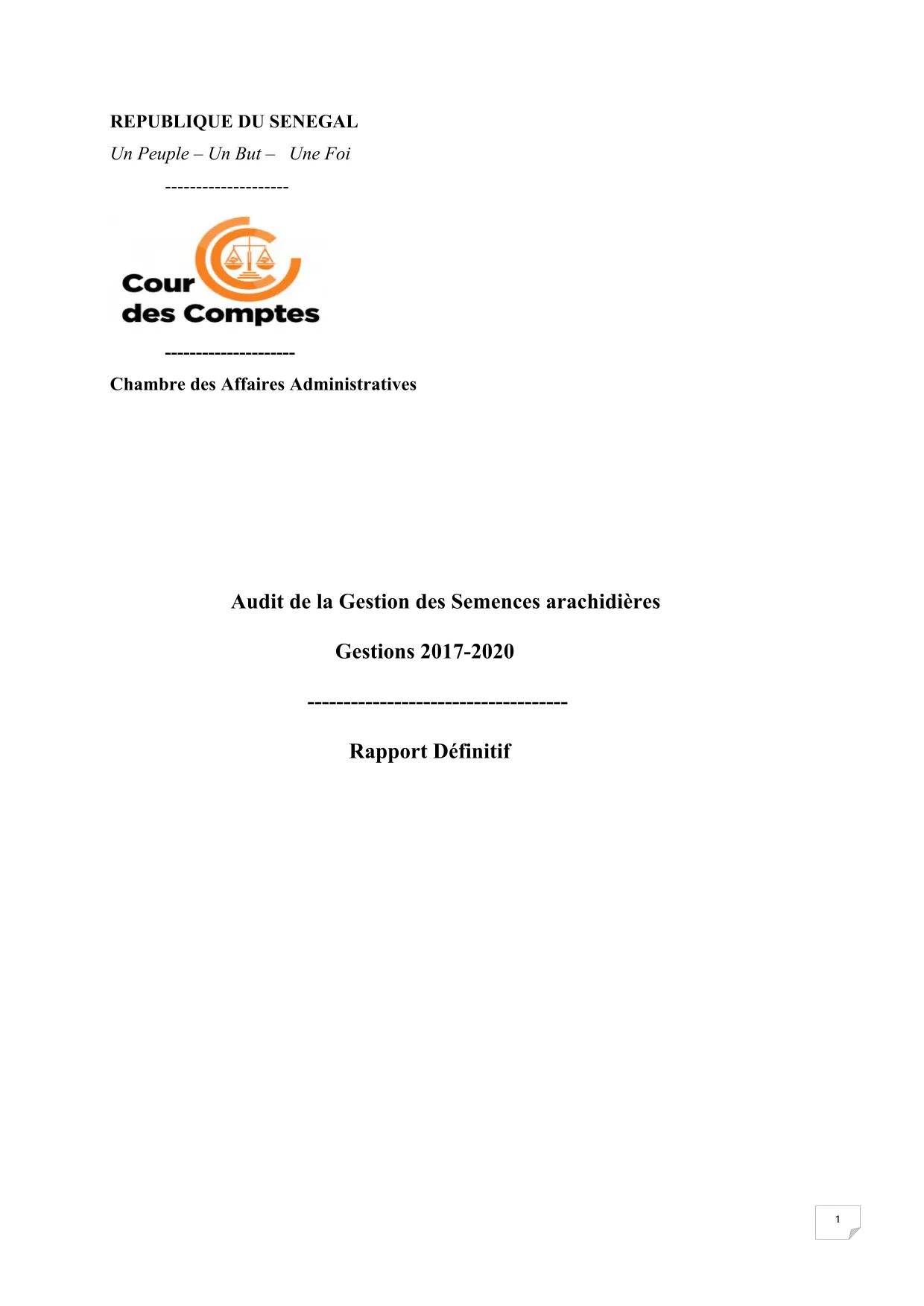 Cour des comptes Audit de la Gestion des Semences arachidières (2017-2020)