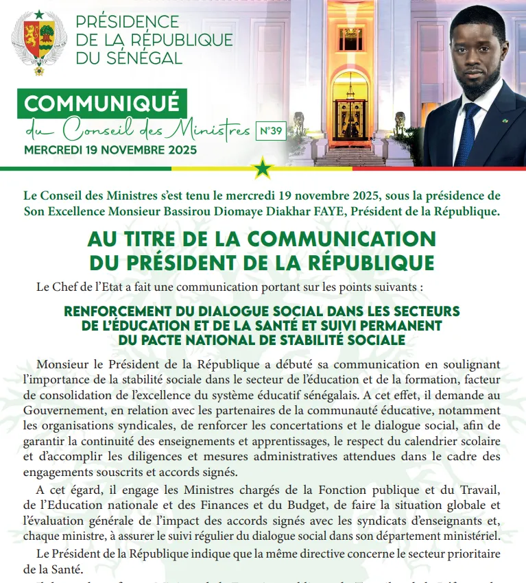 Conseil des ministres du 19 Novembre 2025