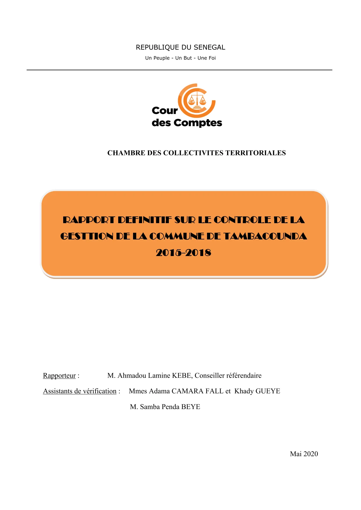 Cour des comptes Rapport contrôle commune de Tambacounda (2015-2018)