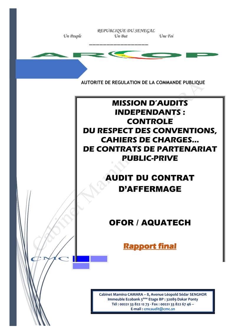 Audit du contrat d’affermage OFOR / AQUATECH pour la gestion 2022 – ARCOP