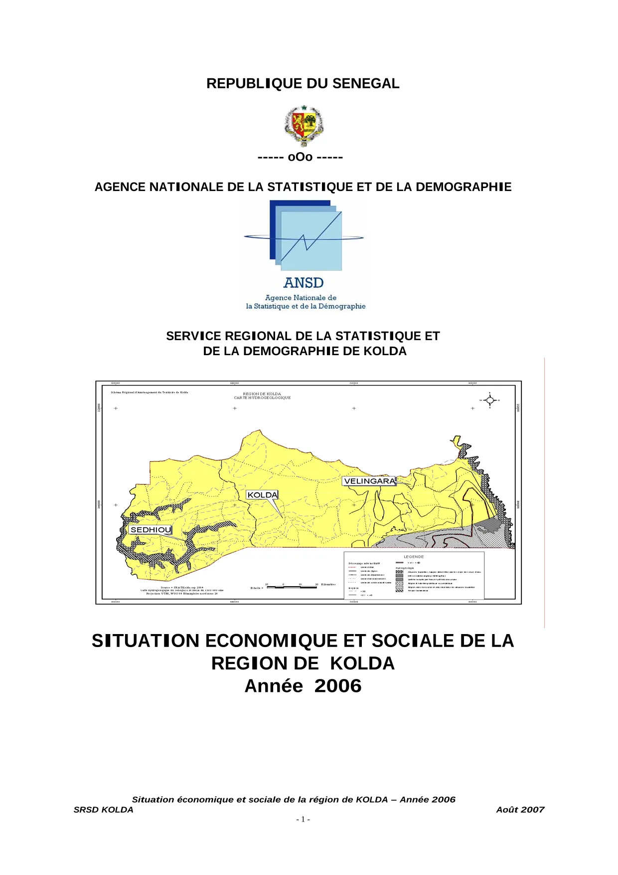 Situation économique et sociale (SES) de la région de Kolda 2006 – ANSD