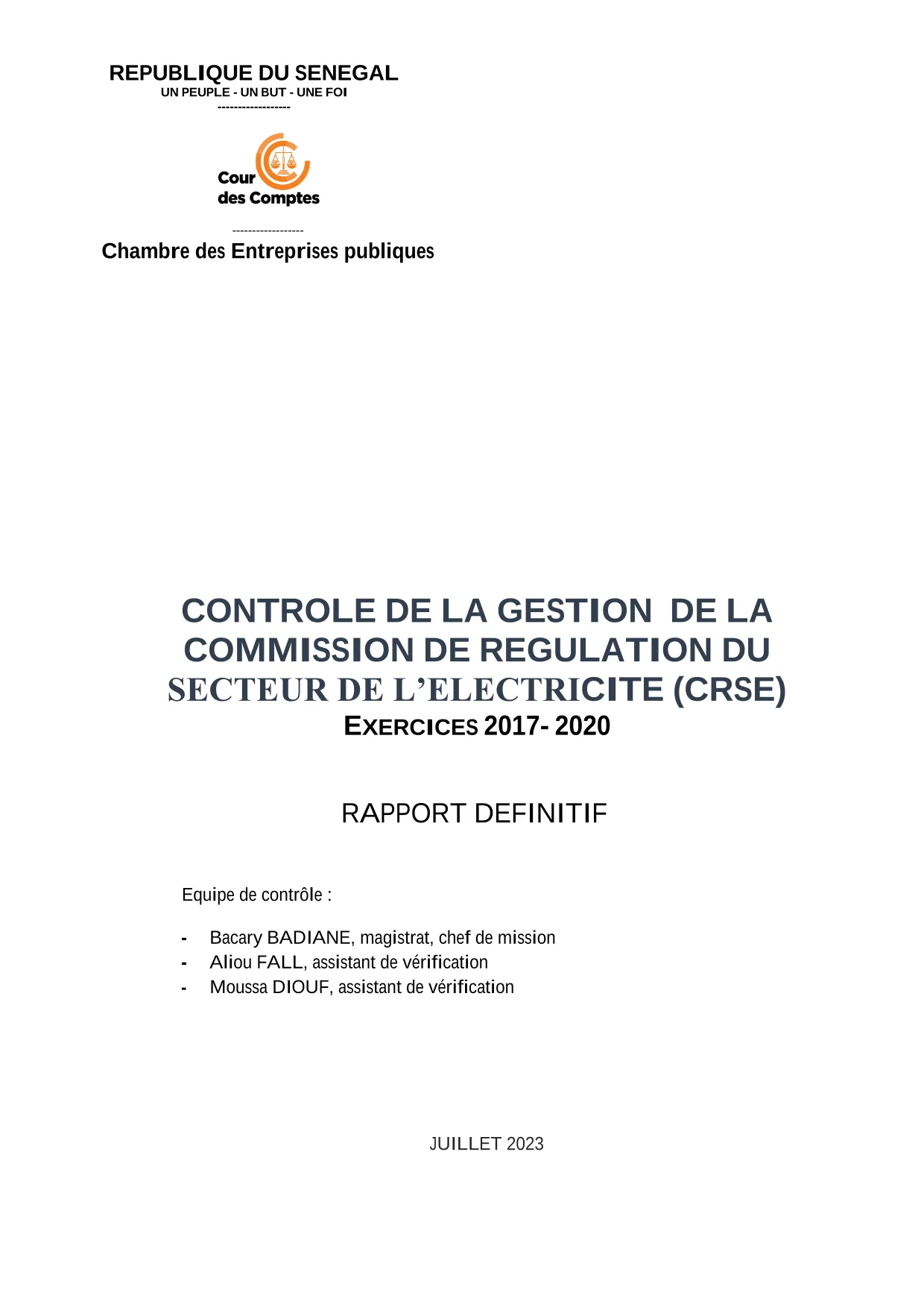 Cour des comptes Rapport Secteur Electricité CRSE (2017-2020)