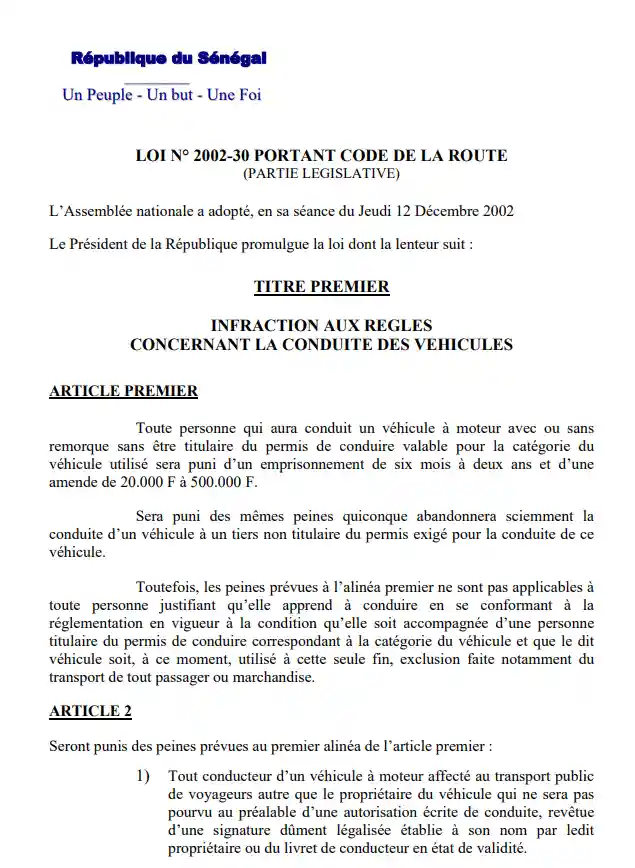 Code de la Route - Loi n°2002-30 (PARTIE LÉGISLATIVE)