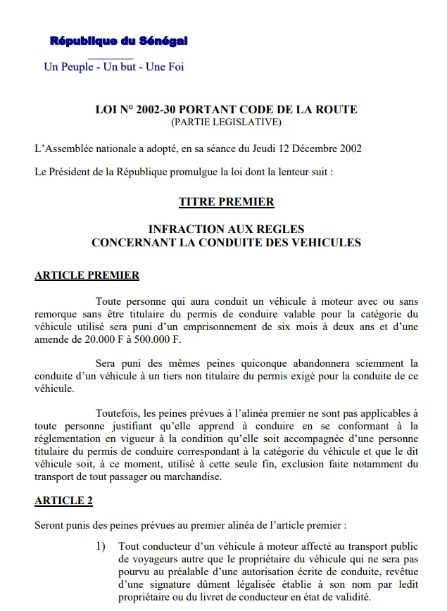  Code de la Route - Loi n°2002-30 (PARTIE LÉGISLATIVE)