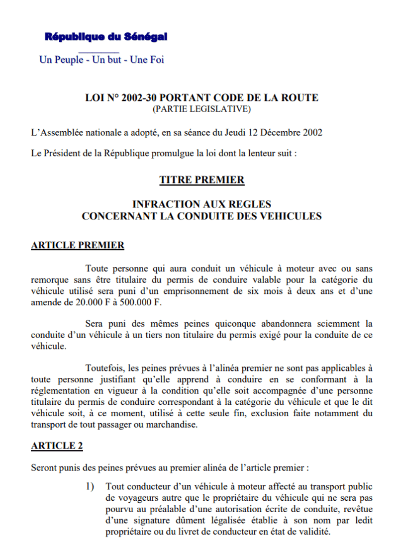  Code de la Route - Loi n°2002-30 (PARTIE LÉGISLATIVE)