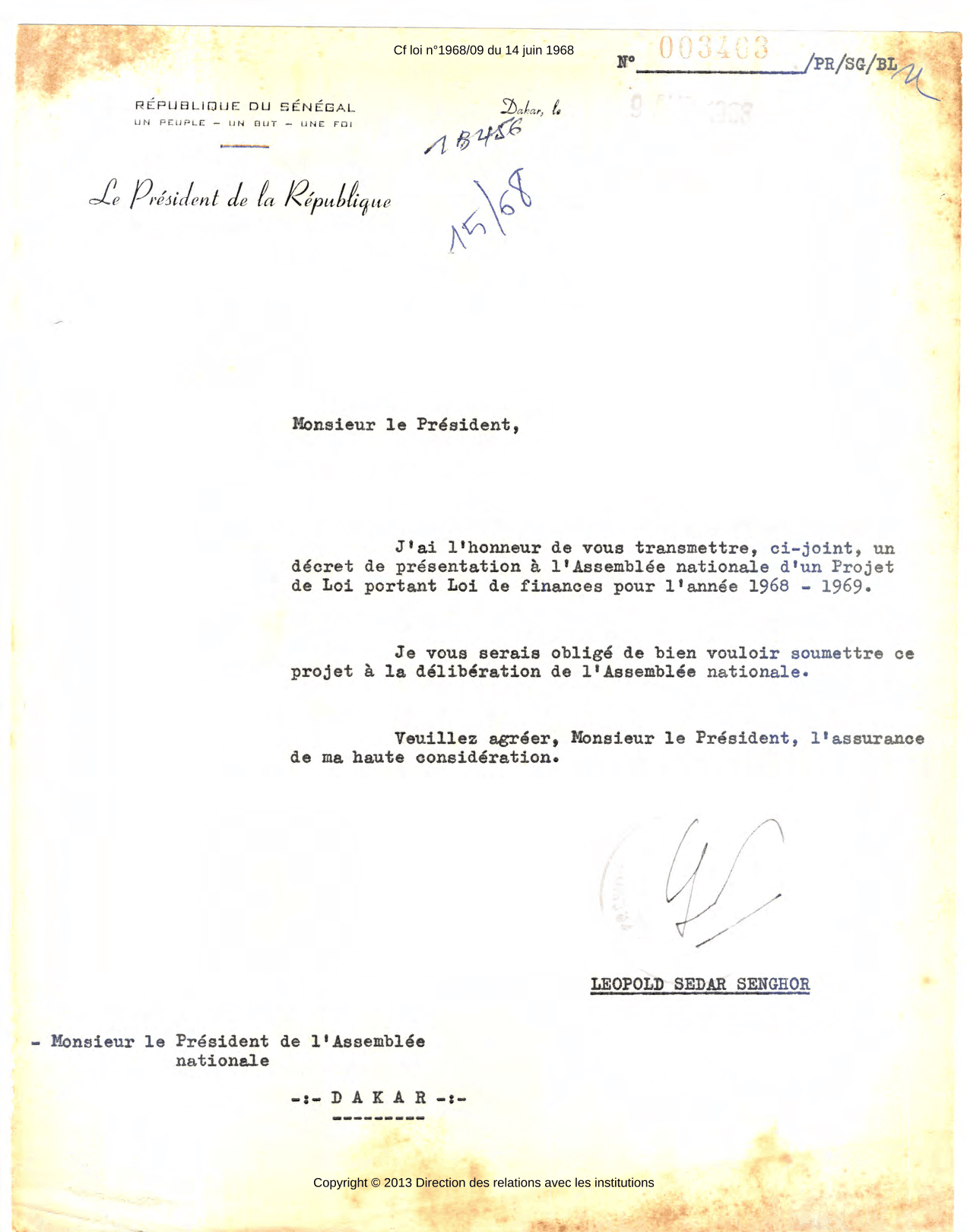 Loi de finances pour l'année 1968-1969 et rapports parlementaires associés