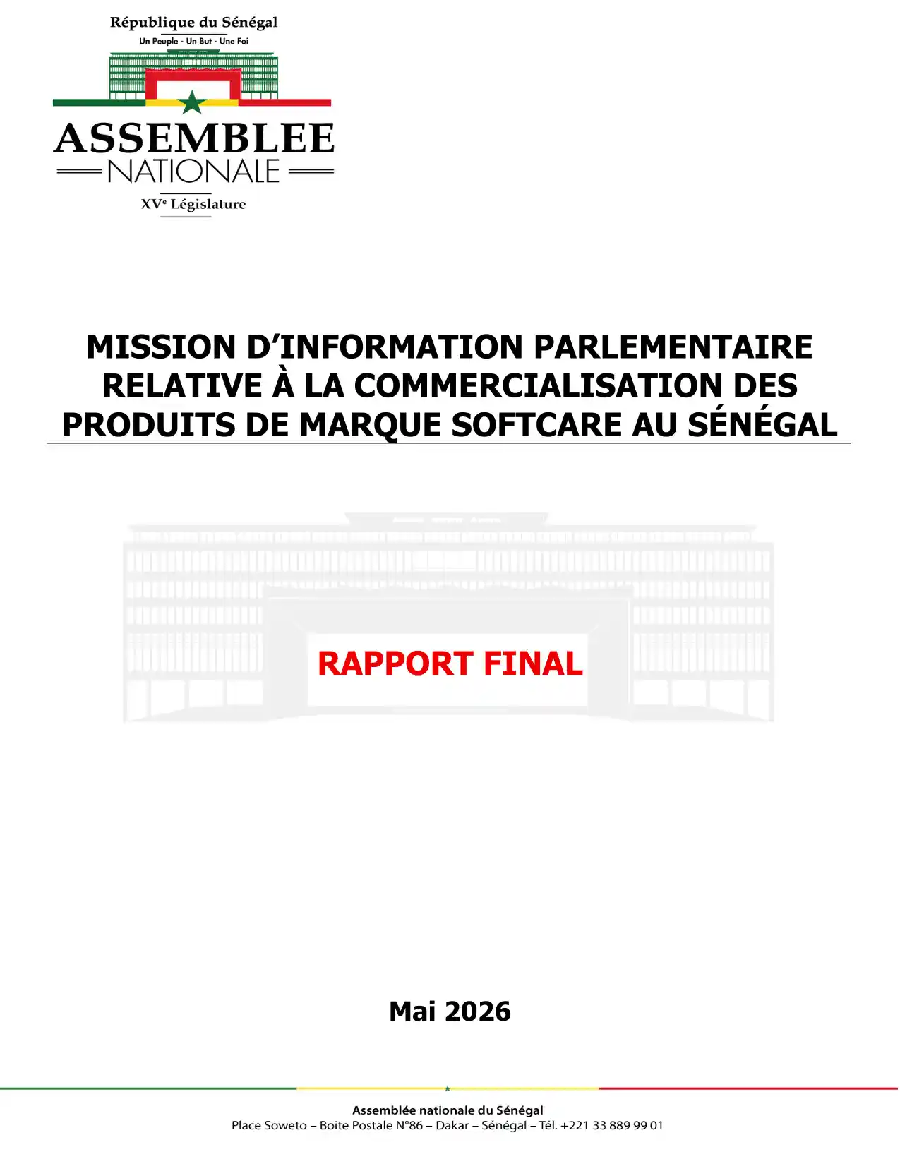 Marque SOFTCARE au Sénégal - Rapport Mission d'information parlementaire  – Assemblée nationale du Sénégal – Mai 2026
