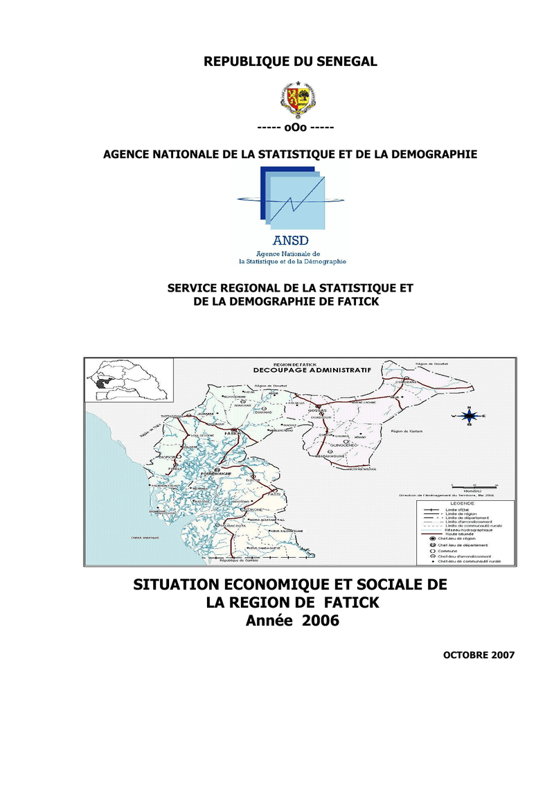 Situation économique et sociale (SES) de la région de Fatick 2006 – ANSD
