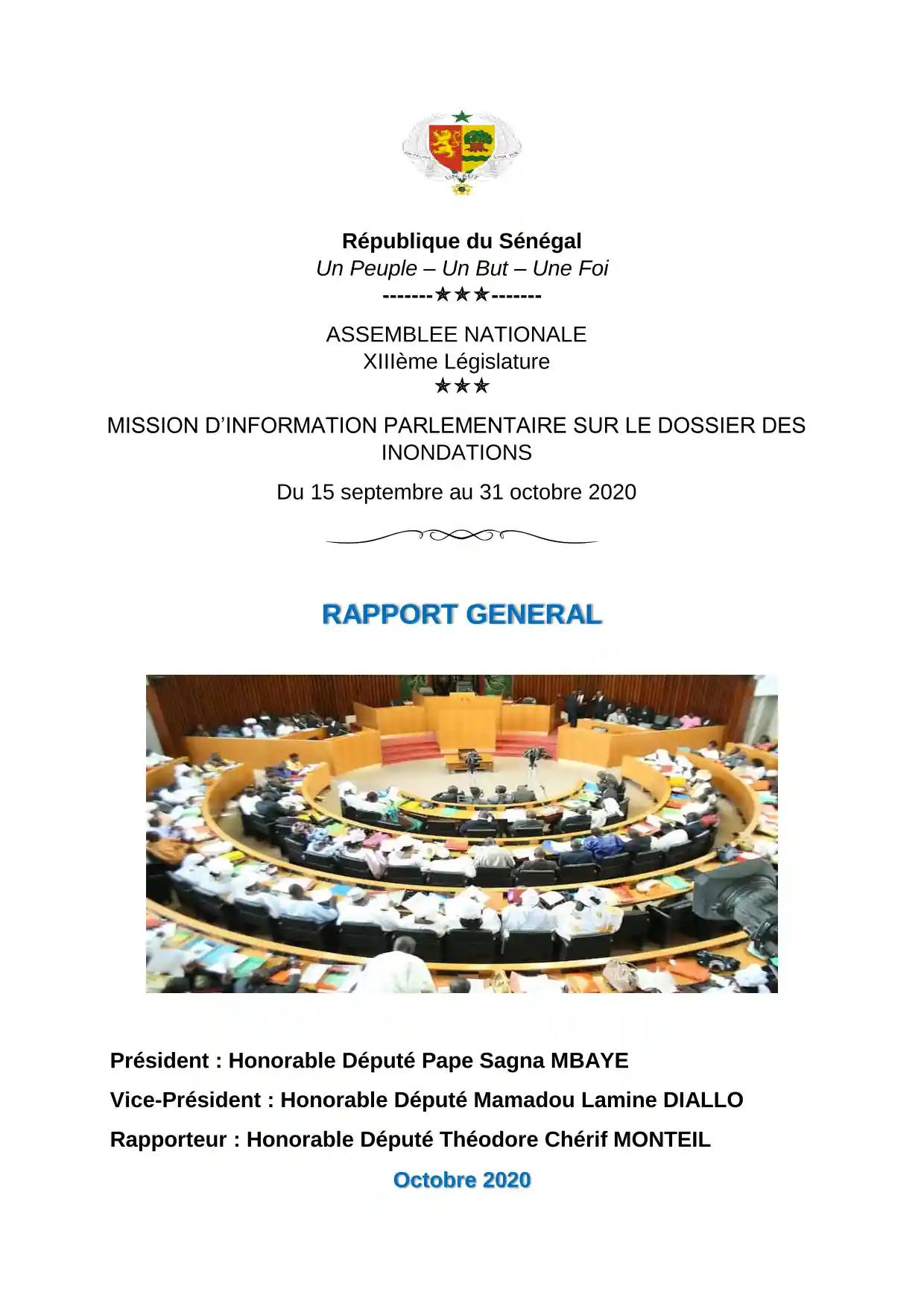 Rapport Mission d'Information parlementaire sur les inondations au Sénégal – Assemblée nationale, Octobre 2020