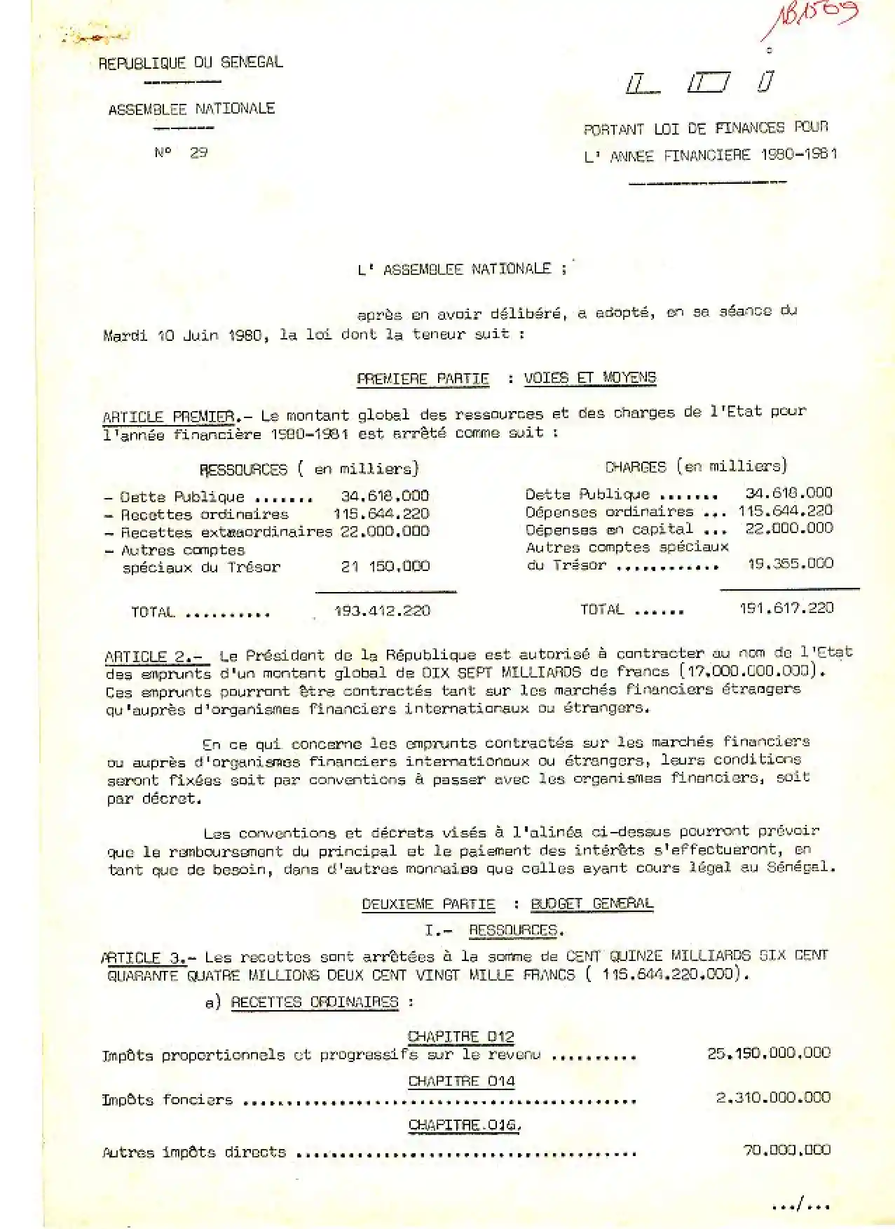 Loi portant loi de finances pour l'année financière 1980-1981