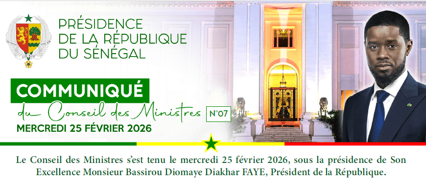 Conseil des Ministres du mercredi 25 février 2026
