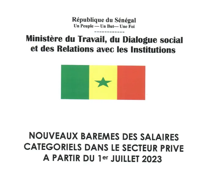 Barèmes des salaires catégoriels dans le secteur privé – Application à partir du 1er juillet 2023 – Ministère du Travail, du Dialogue social et des Relations avec les Institutions