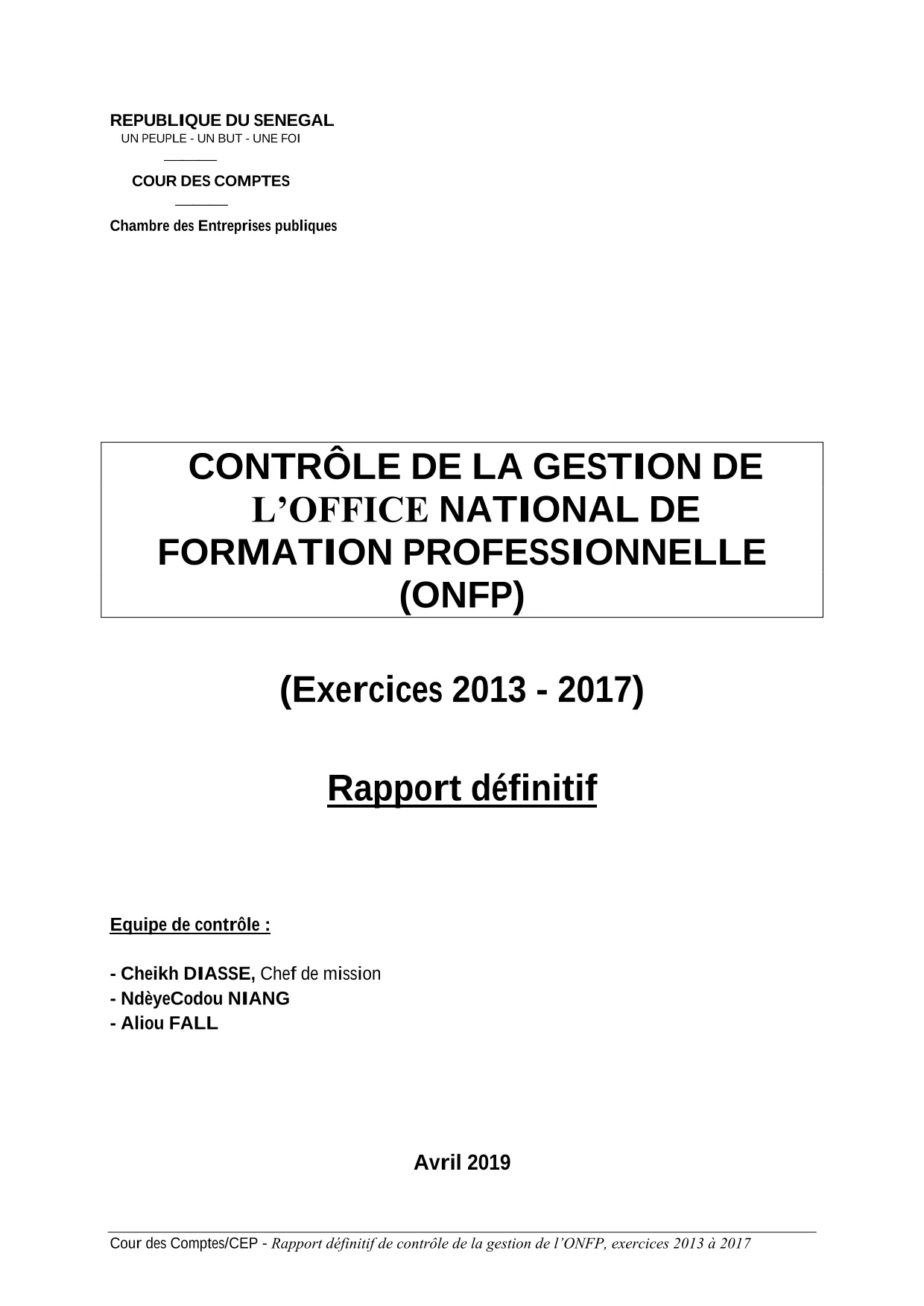 Cour des comptes Rapport contrôle ONFP (2013-2017)
