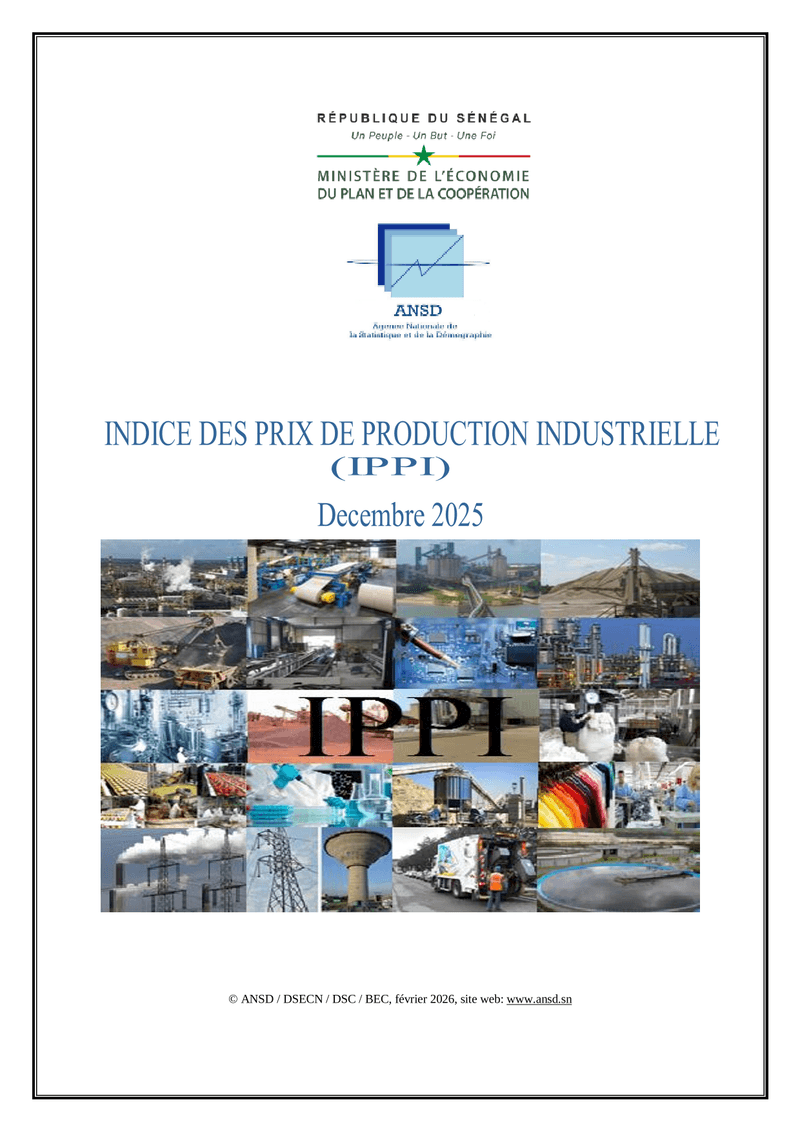 Indice des prix de production industrielle (IPPI), décembre 2025 – ANSD