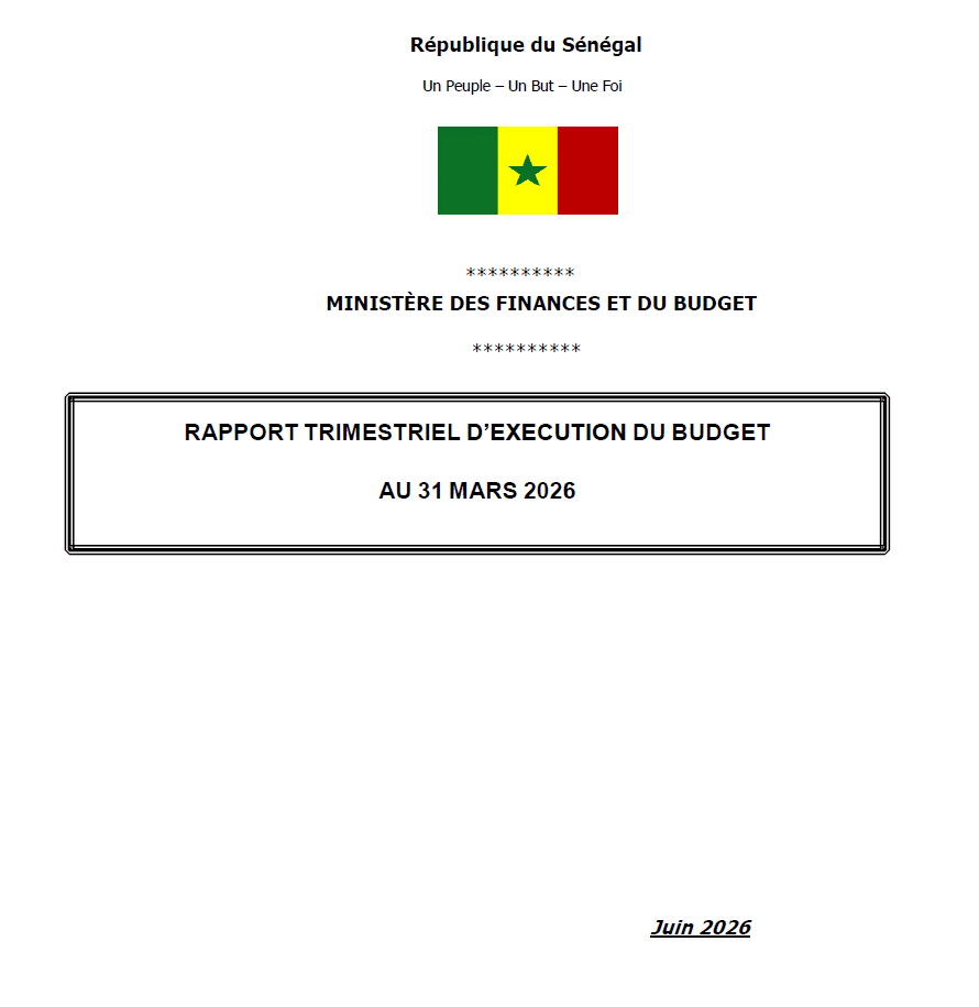 Rapport Trimestriel d'Exécution du Budget au 31 Mars 2026 (RTEB)