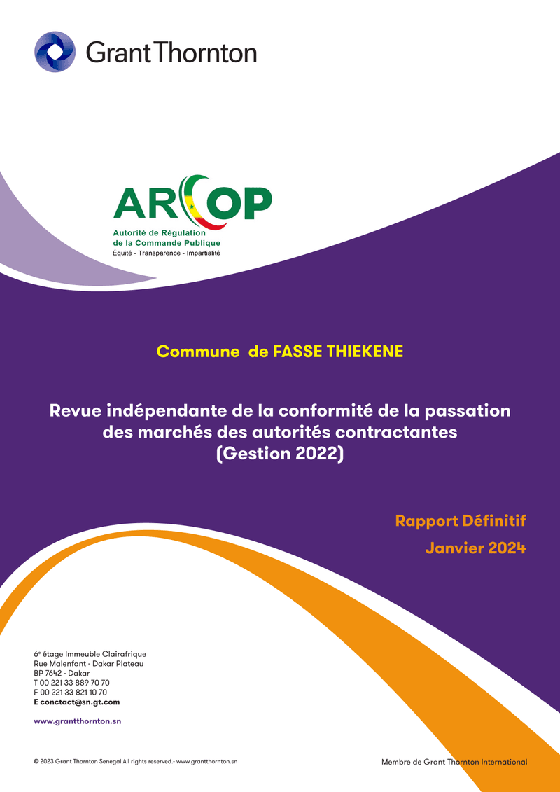 Revue indépendante de la passation des marchés de la Commune de Fass Thiékène, gestion 2022 – ARCOP