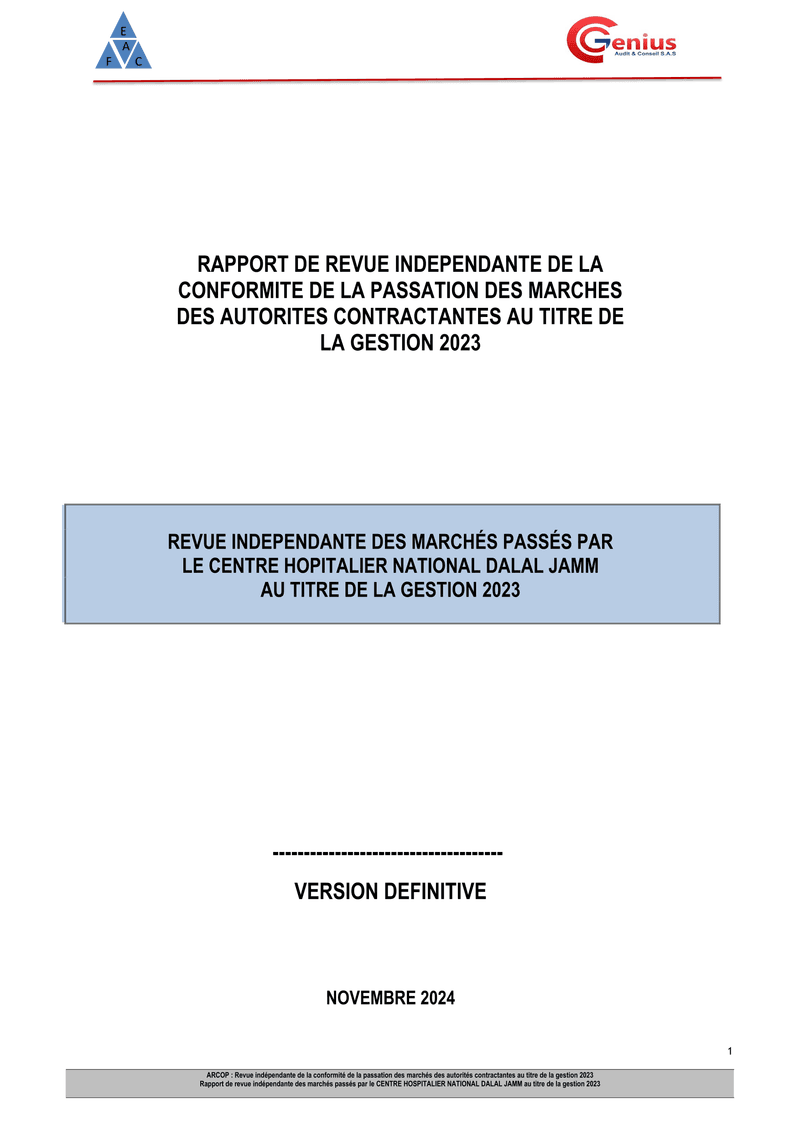 Revue indépendante des marchés du Centre Hospitalier National Dalal Jamm, gestion 2023 – ARCOP
