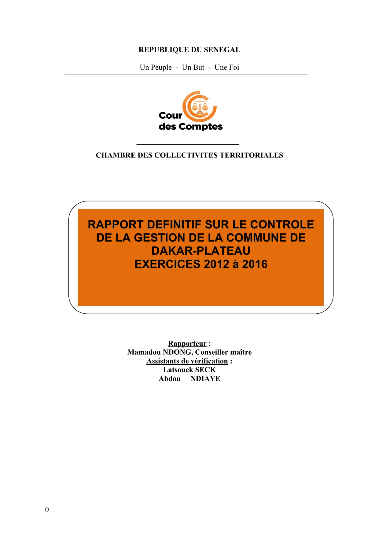 Cour des comptes Rapport contrôle commune de Dakar-Plateau (2012-2016)