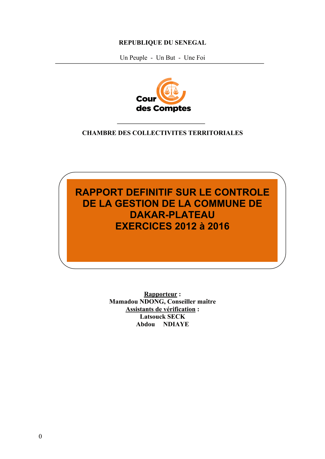 Cour des comptes Rapport contrôle commune de Dakar-Plateau (2012-2016)
