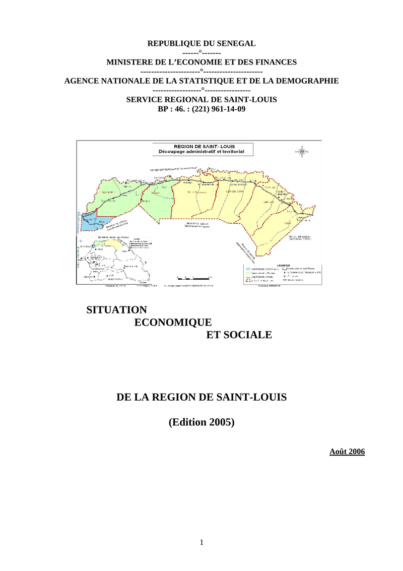 Situation économique et sociale (SES) de la région de Saint-Louis, édition 2005 – ANSD