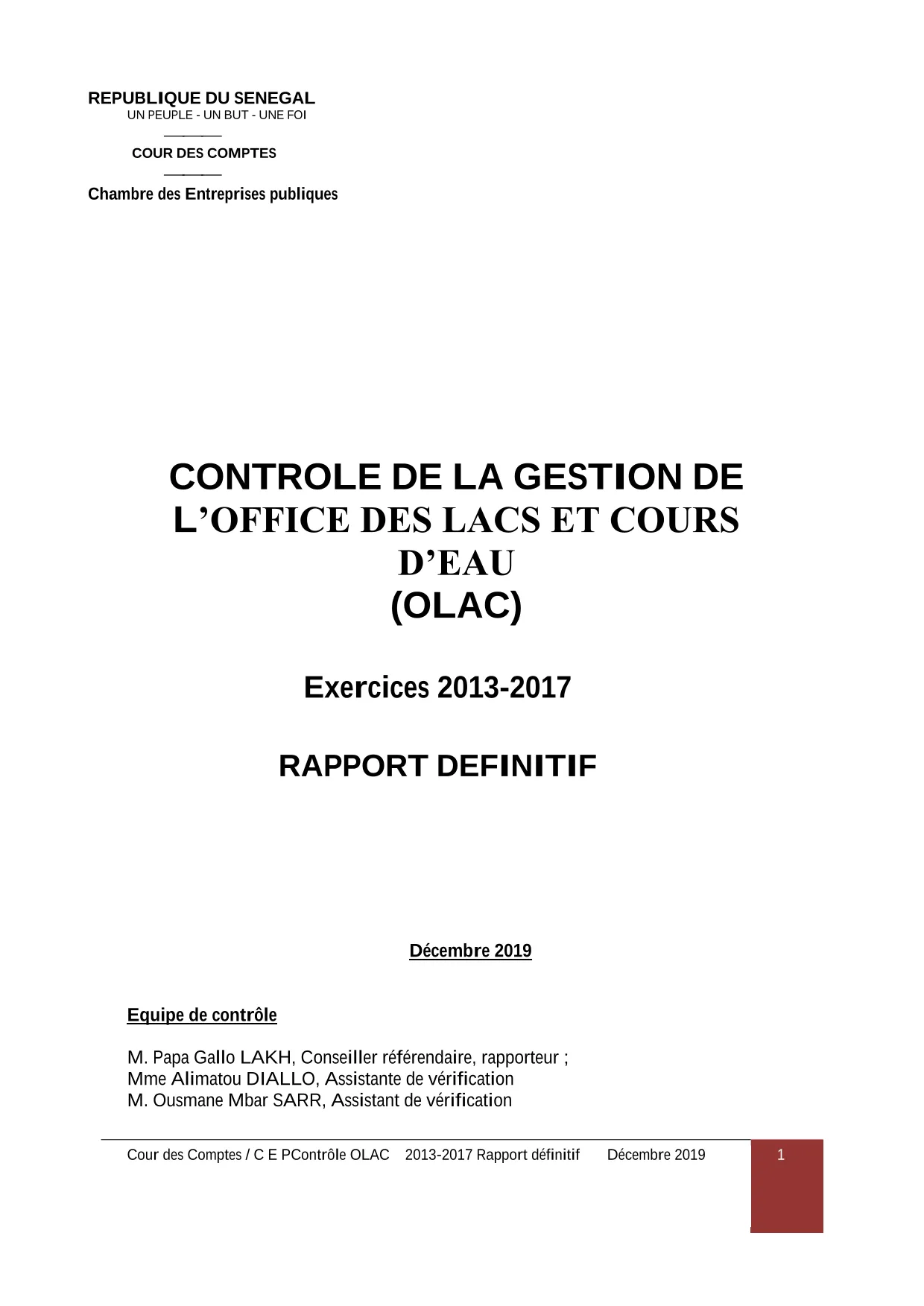 Cour des comptes Rapport contrôle OLAC (2013-2017)