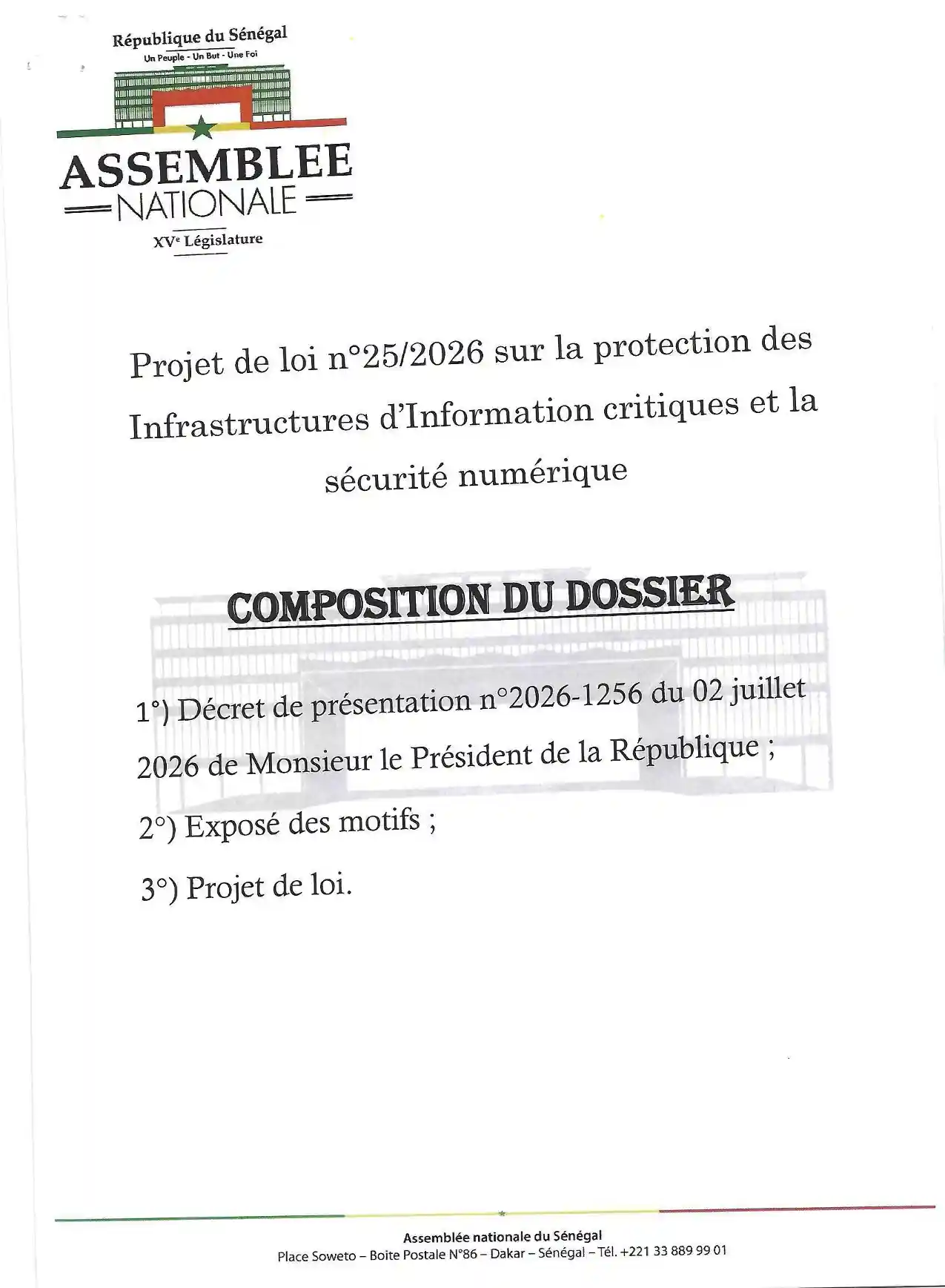 Projet de loi n°25/2026 – Assemblée nationale du Sénégal : Protection des Infrastructures d'Information critiques et sécurité numérique