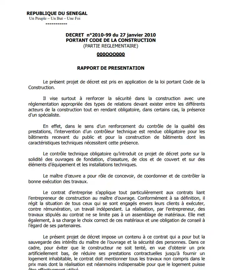 Code de la Construction - Décret n°2010-99 du 27 janvier 2010 (partie réglementaire)