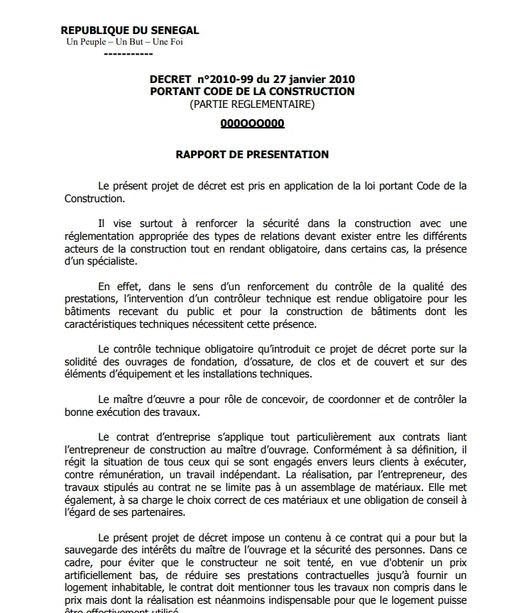 Code de la Construction - Décret n°2010-99 du 27 janvier 2010 (partie réglementaire)