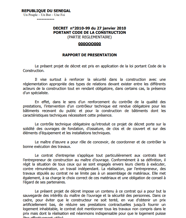Code de la Construction - Décret n°2010-99 du 27 janvier 2010 (partie réglementaire)