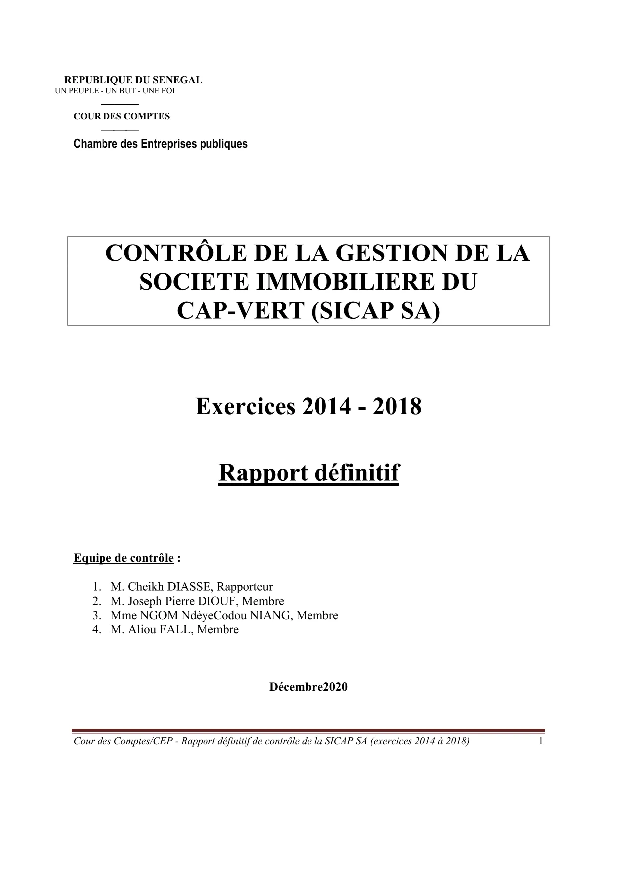 Cour des comptes Rapport contrôle SICAP SA (2014-2018)