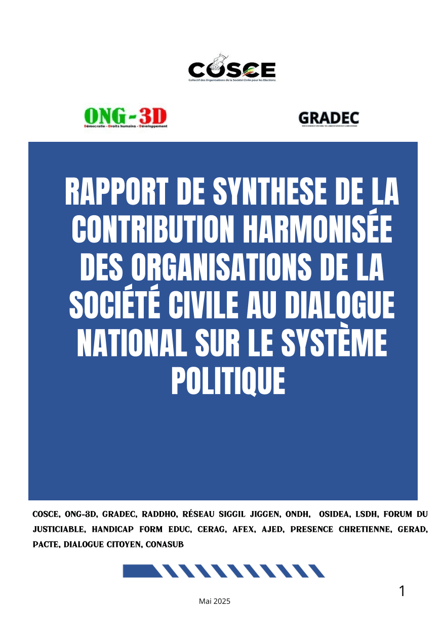 Rapport de Synthèse de la contribution harmonisée des Organisations de la société civile au Dialogue national sur le système politique