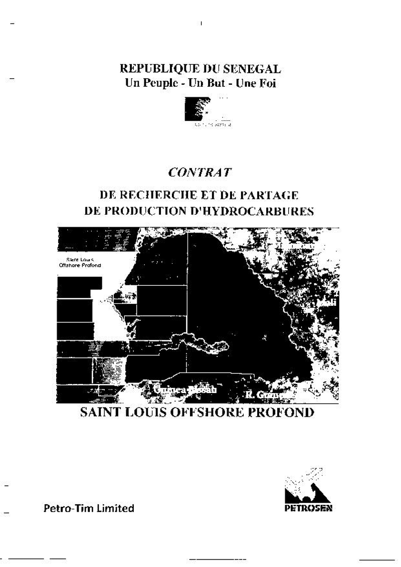 Contrat de recherche et de partage de production d’hydrocarbures sur le bloc Saint-Louis Offshore Profond entre la République du Sénégal, Petro-Tim Limited et PETROSEN