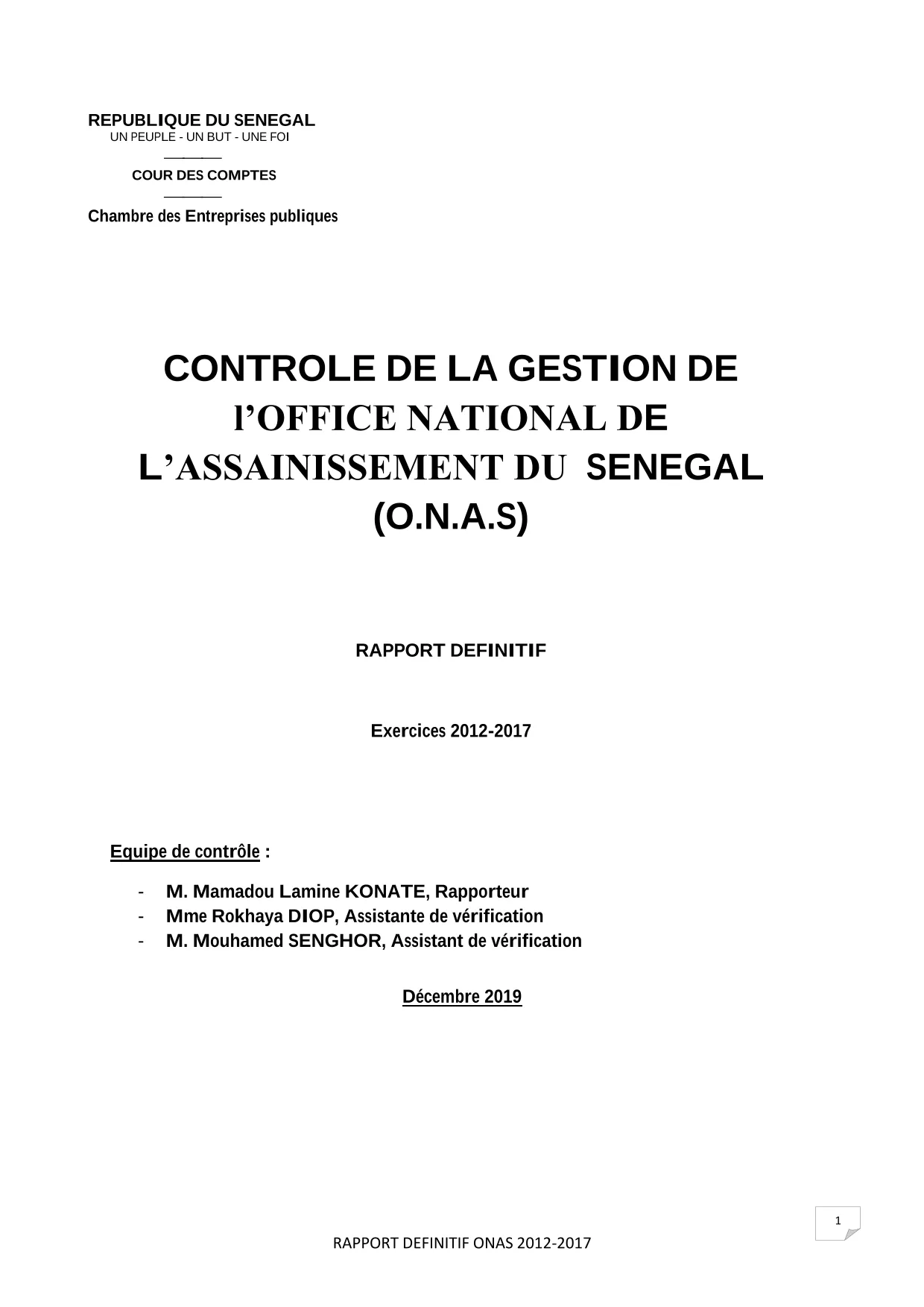 Cour des comptes Rapport contrôle ONAS (2012-2017)