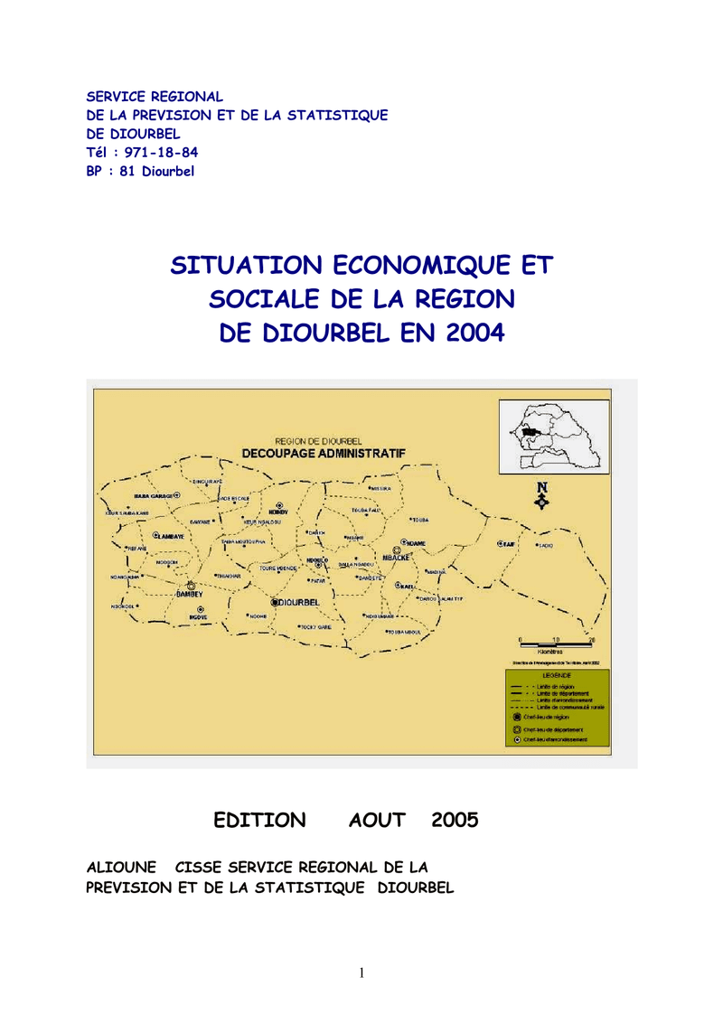 Situation économique et sociale (SES) de la région de Diourbel en 2004 – Service régional de la prév